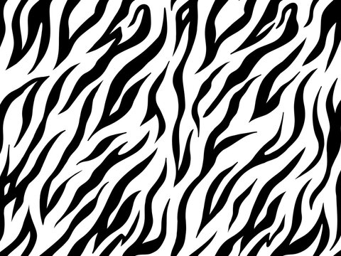 Tiger stripes pattern in black, Monochrome animal skin background, Seamless illustration