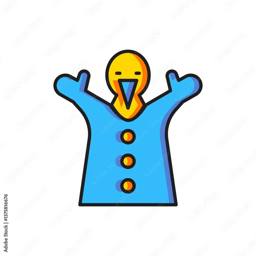 Poster color toy puppet doll on hand icon isolated on white background. flat filled outline style with shad