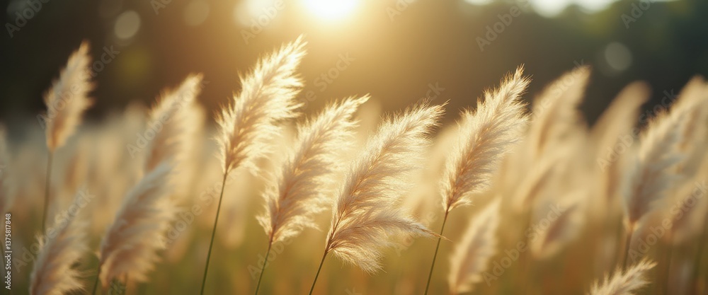 Poster golden reeds basking in the sunlight create a warm and serene atmosphere in a natural setting