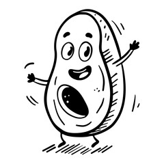 Funny avocado fruit. Happy smiling face in character. Outlines  drawing
