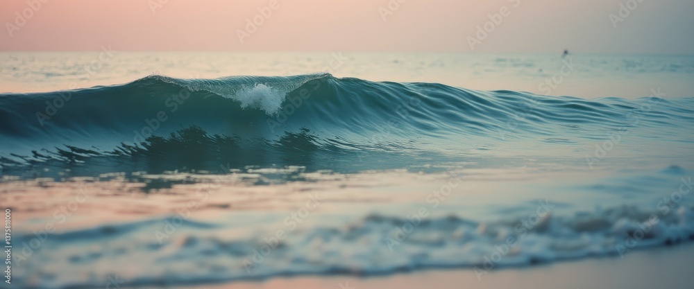 Poster serene ocean wave at sunrise creating a tranquil seascape with gentle ripples and soft light reflect
