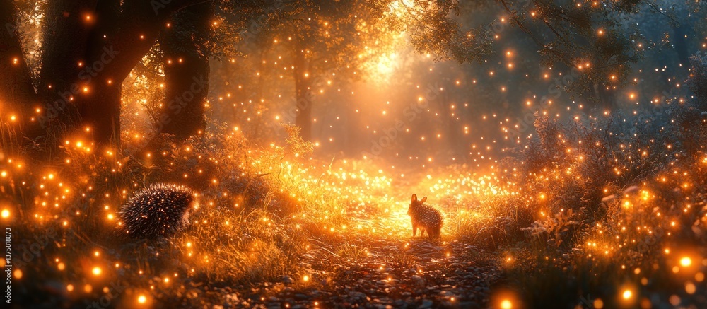 Aufkleber enchanting forest path with luminescent creatures