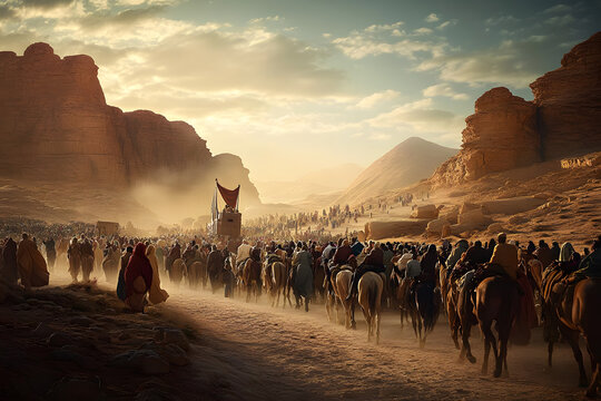 AI generated image of Old Testament exodus - Israelites of Egypt with Moses prophet leading people from slavery