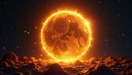 Obraz premium Radiant circle of golden illumination, suspended in mid-air, ethereal, aura