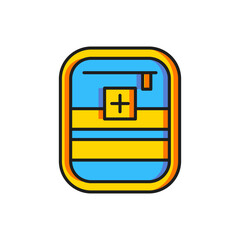 Obraz premium Color First aid kit icon isolated on white background. Medical box with cross. Medical equipment for emergency. Healthcare concept. Flat filled outline style with shadow. Vector