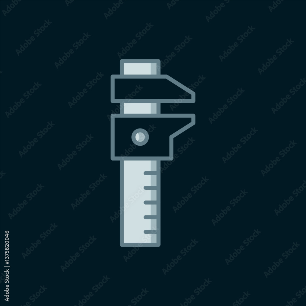 Poster line calliper or caliper and scale icon isolated on black background. precision measuring tools. fla