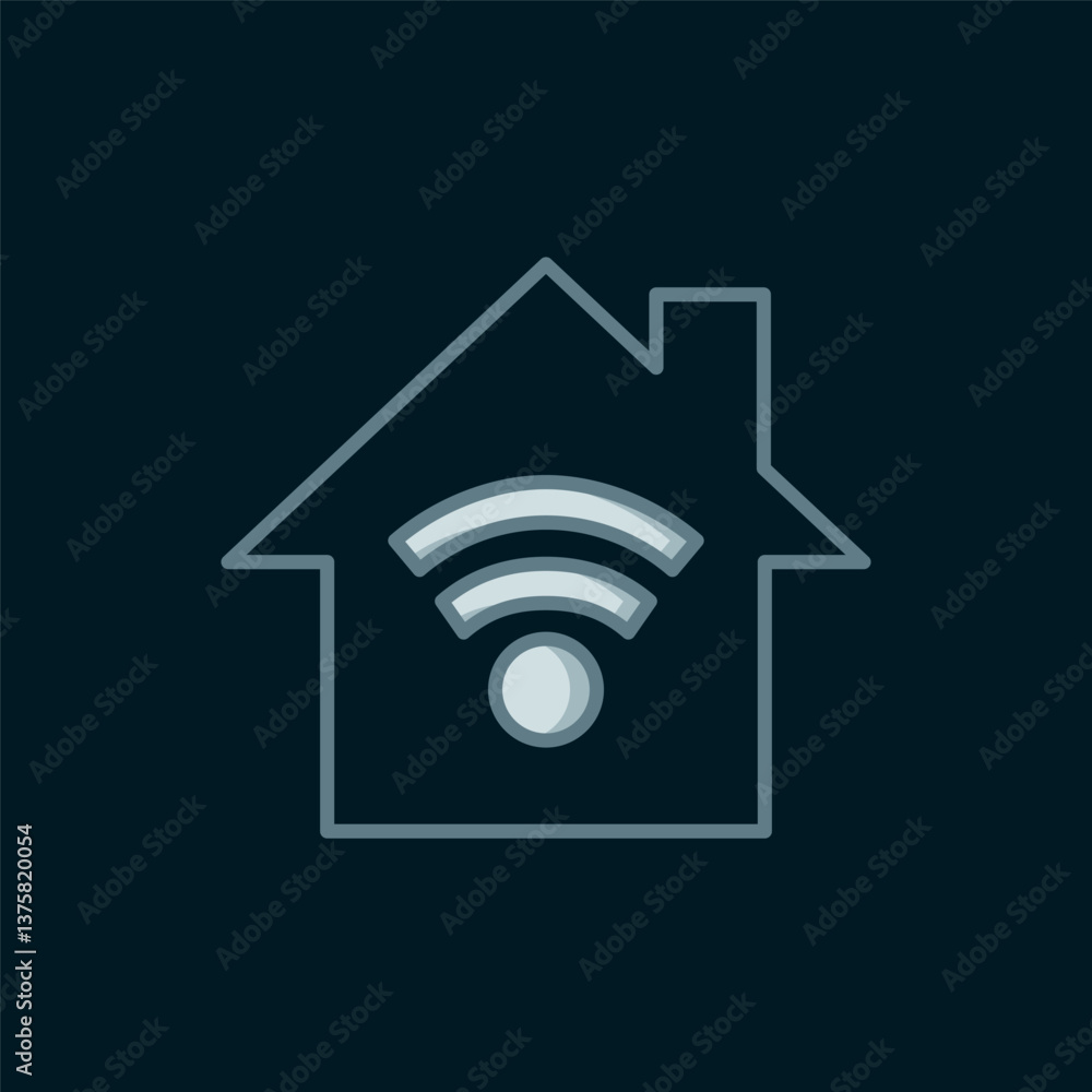 Aufkleber line smart home with wi-fi icon isolated on black background. remote control. flat filled outline st