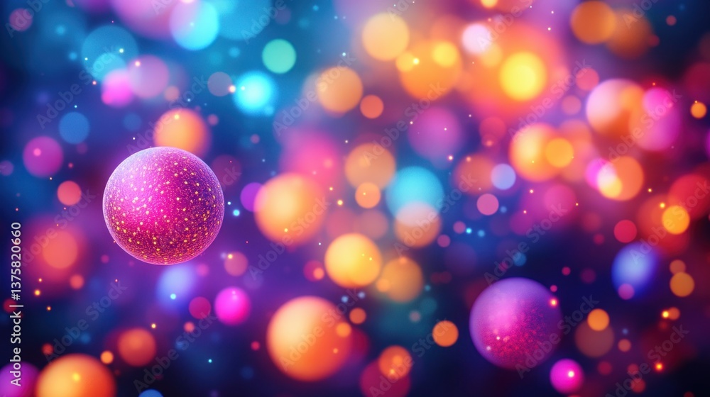 Poster an abstract vibrant explosion of festive illumination featuring colorful bokeh with luminous spheres