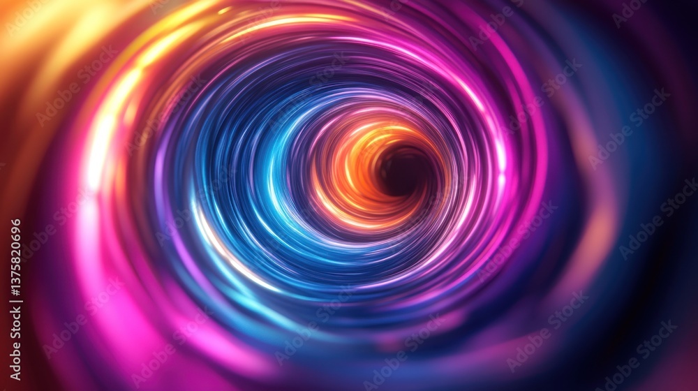 Poster a vibrant tunnel of swirling light featuring dynamic circular motion and a spectrum of colors radiat