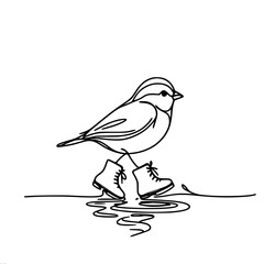 Bird on Ice Skates Walking on Water , single line vector   