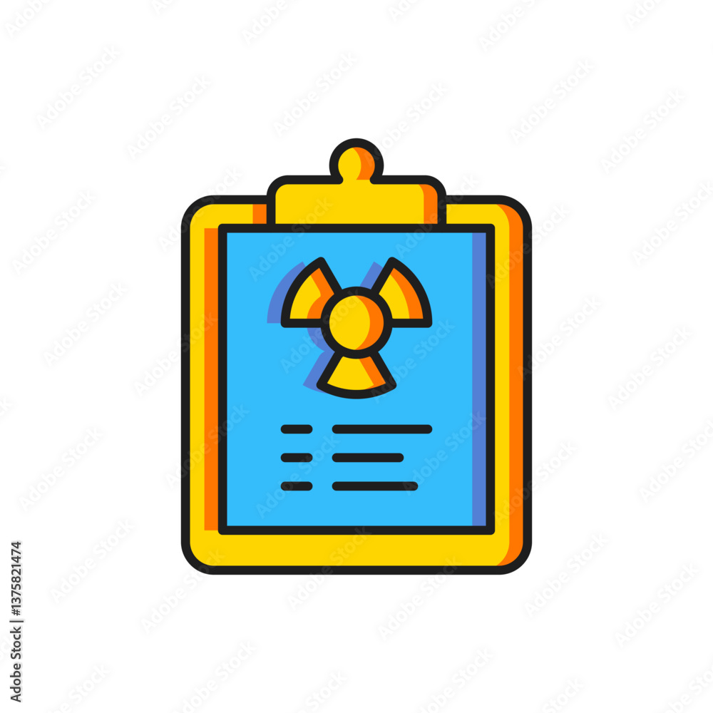 Poster color radiation warning document icon isolated on white background. text file. flat filled outline s