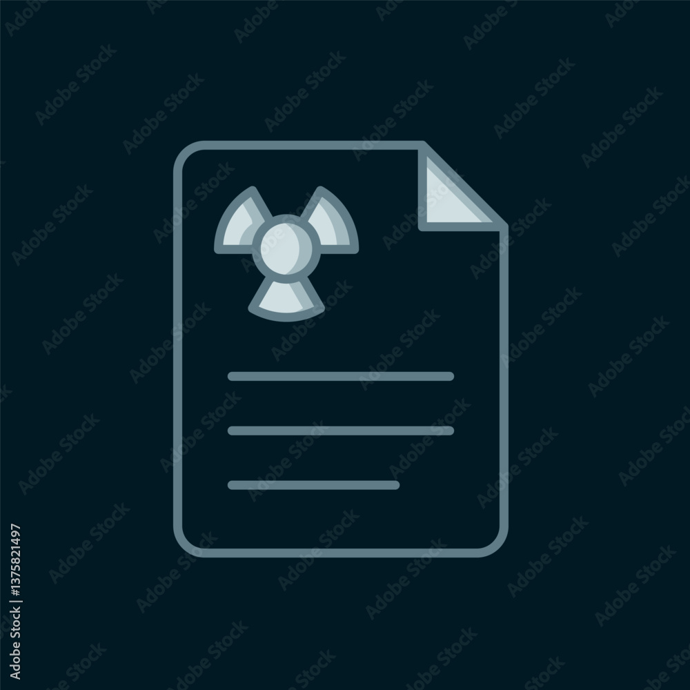 Poster line radiation warning document icon isolated on black background. text file. flat filled outline st