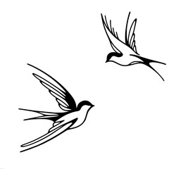 Obraz premium Elegant birds flying in a minimalist black and white style , single line vector 
