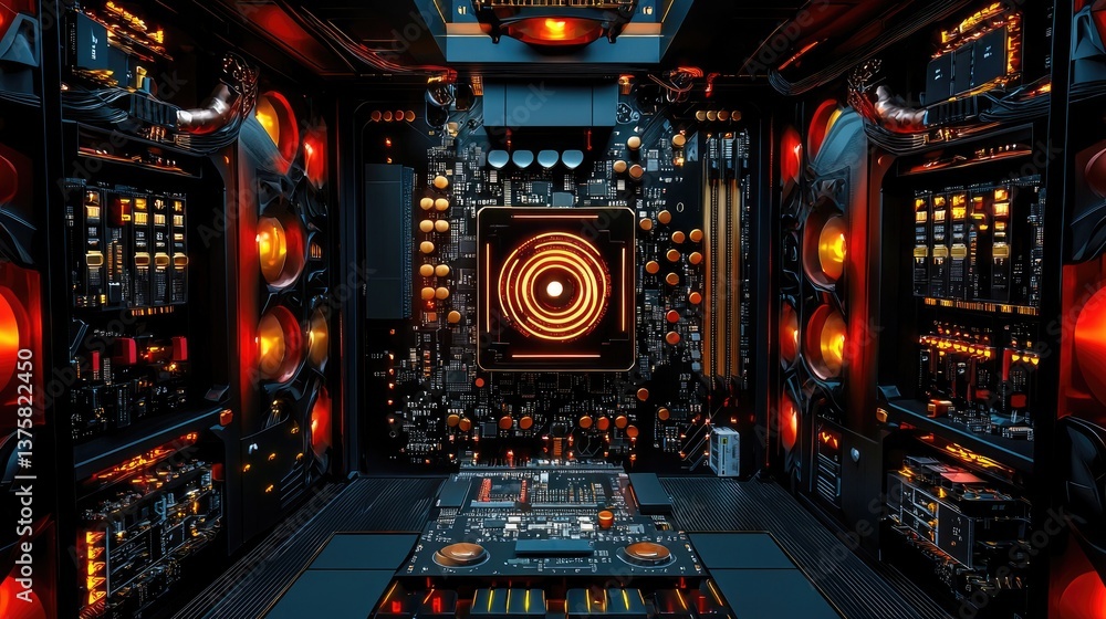 Aufkleber advanced ai processor in the center of an illuminated futuristic motherboard