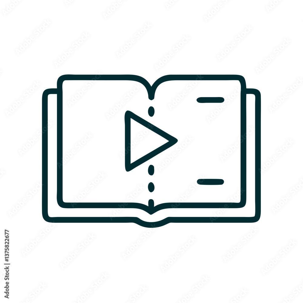 Poster digital book icon with play button on white background