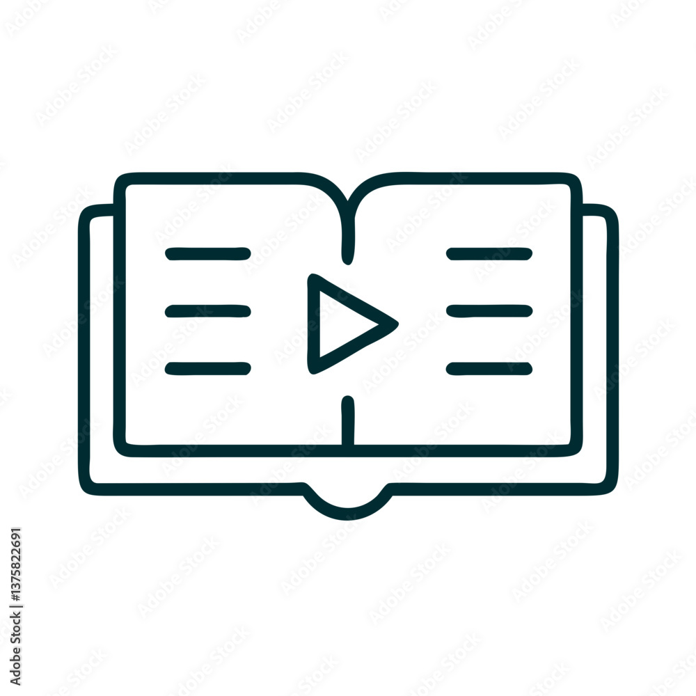 Poster open book with play button icon