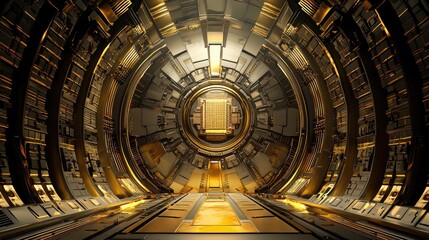 Fototapeta premium Advanced AI processor in the center of an illuminated futuristic motherboard