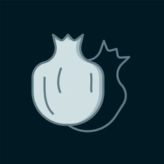 Line Pomegranate icon isolated on black background. Garnet fruit. Flat filled outline style with shadow. Vector