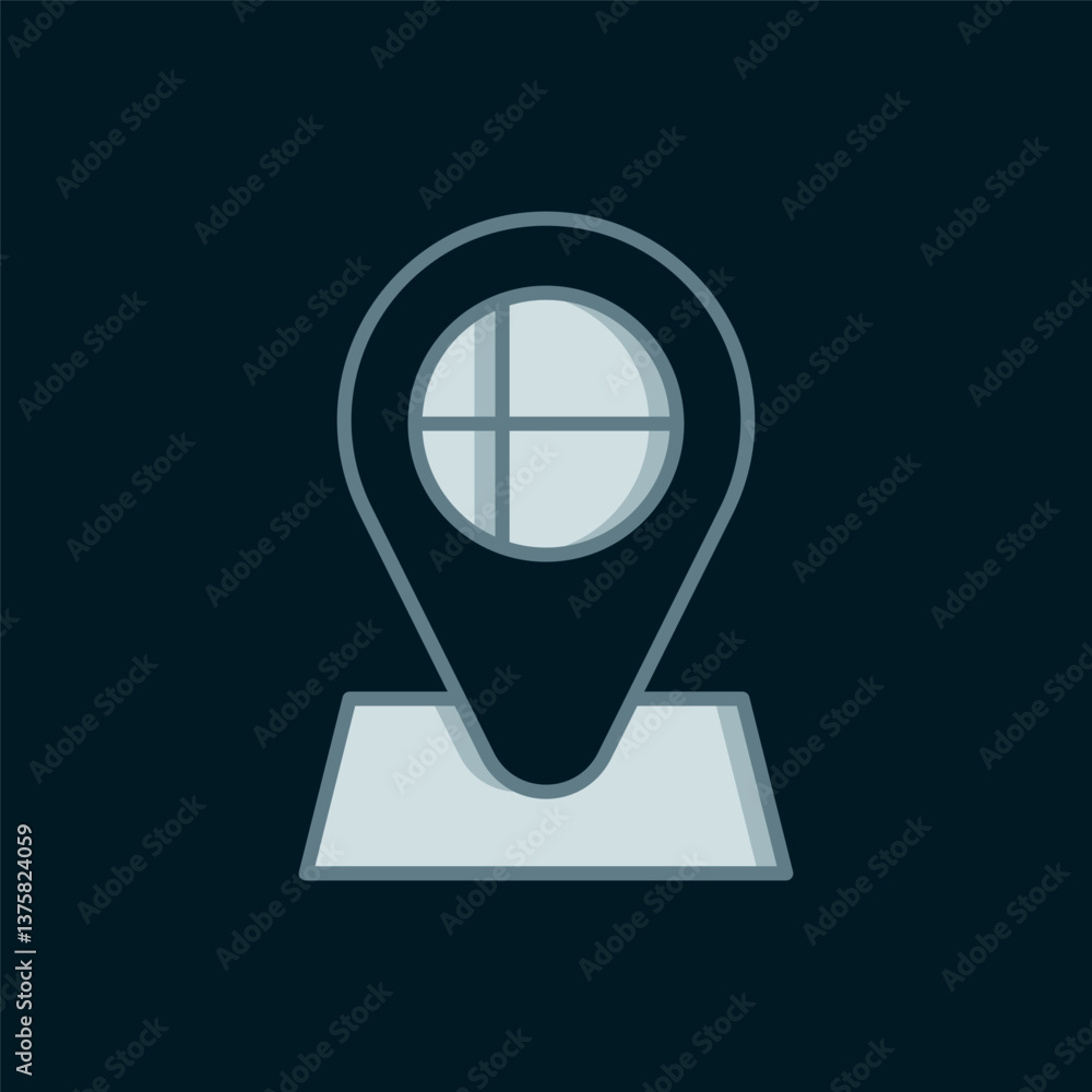 Poster line location marker with round flag nation of iceland con isolated on black background. flat filled