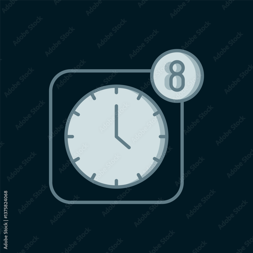 Poster line alarm clock app smartphone interface icon isolated on black background. flat filled outline sty