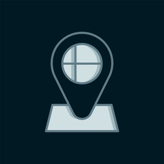 Line Location marker with round flag nation of Iceland con isolated on black background. Flat filled outline style with shadow. Vector