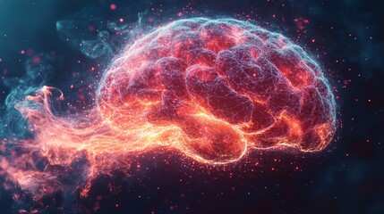 Naklejka premium Abstract glowing brain, energy, digital art, cosmic background