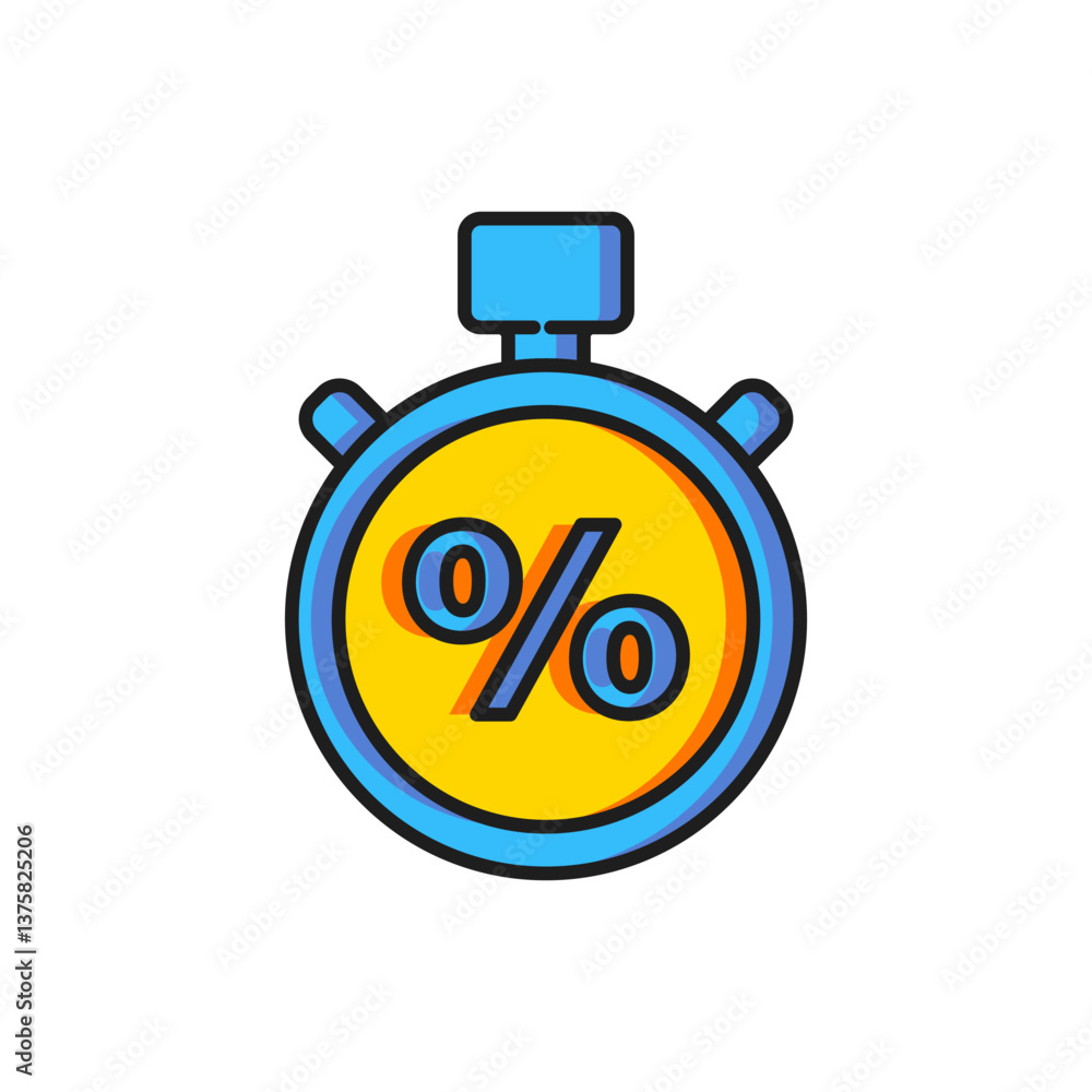Aufkleber color stopwatch and percent icon isolated on white background. time timer sign. flat filled outline 