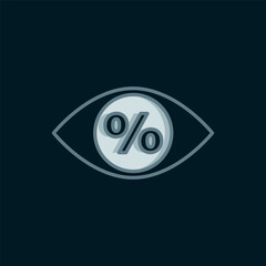 Line Eye with percent icon isolated on black background. Shopping tag sign. Special offer sign. Discount coupons symbol. Flat filled outline style with shadow. Vector