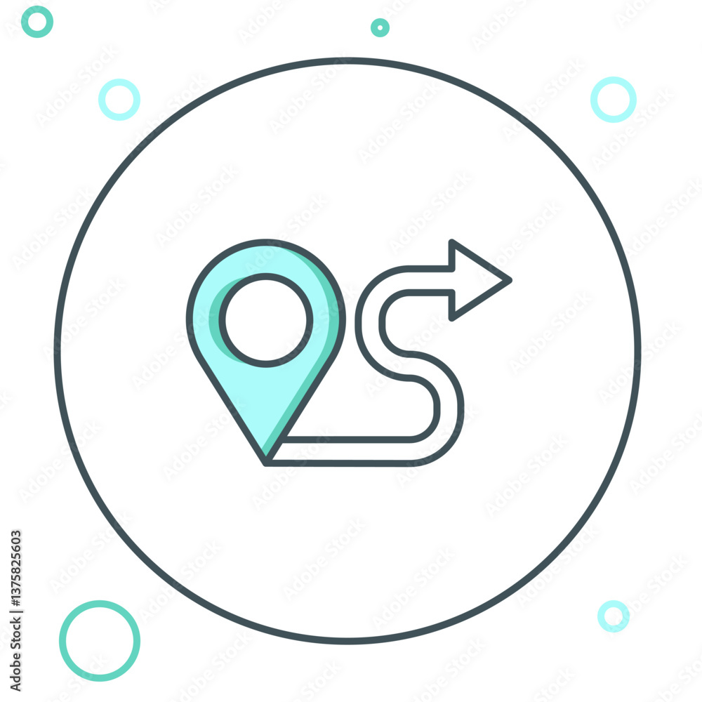 Poster line route location icon isolated on white background. map pointer sign. concept of path or road. gp