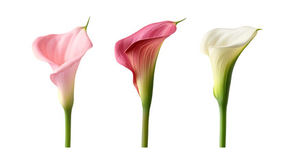 Pack of Calla Lily set Against Transparent Background for Floral Branding, Wedding Decoration, or Botanical Design Projects