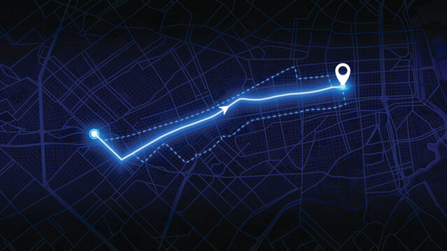 neon GPS road map of Buenos Aires with the arrow that moving to the point of destination