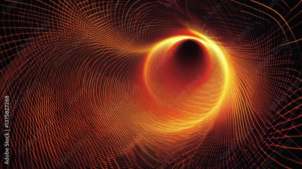 Poster abstract representation of a black hole surrounded by swirling energy and light patterns in a cosmic