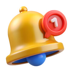 3D Notification Bell Icon: Gold, Red Alert, White Background, Communication Symbol.

