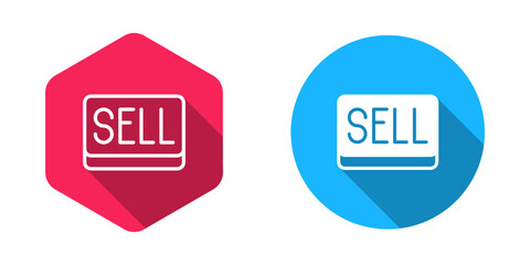 Filled and outline Sell button icon isolated with long shadow background. Financial and stock investment market concept. Vector