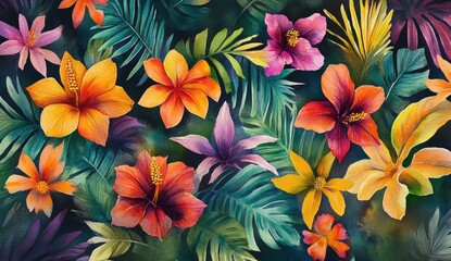 Vibrant tropical flower and leaf pattern (1)