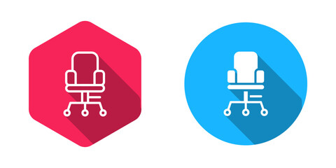 Filled and outline Office chair icon isolated with long shadow background. Vector