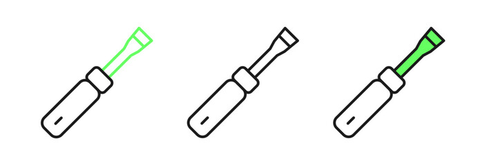 Set line Screwdriver icon isolated on white background. Service tool symbol. Vector