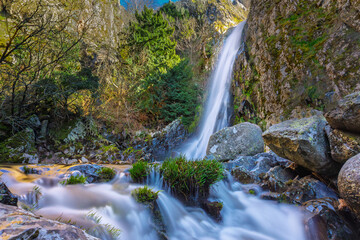 Emblematic beautifull waterfall of the Serra da Estrela Natural Park in Portugal - Pit of Hell Cascade (Poço do Inferno in portuguese language)