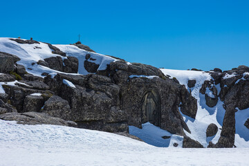 Mountain range in Serra da Estrela natural park with snow