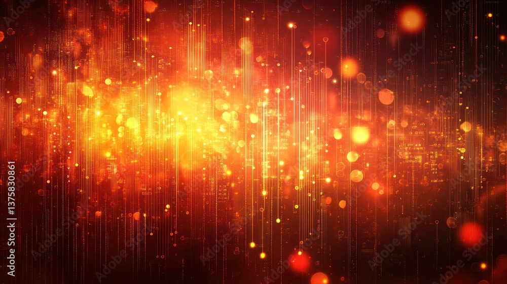 Poster abstract digital realm with golden lines and bokeh lights evoking technological advancement and futu