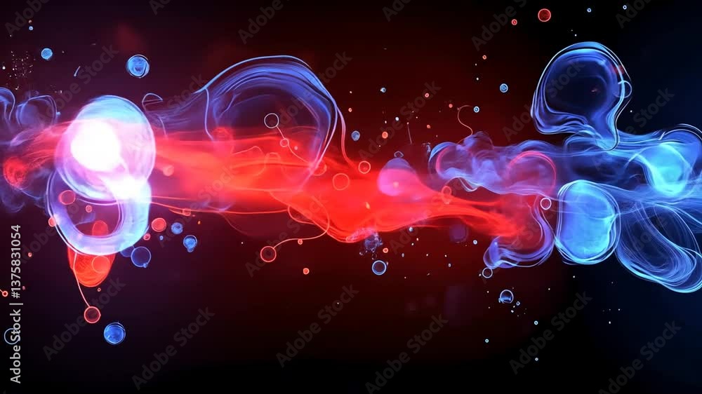 Poster dynamic interplay of fluids: abstract blue and red streams on a black background