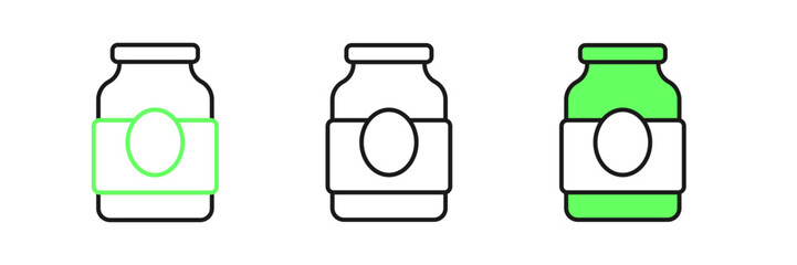 Set line Jam jar icon isolated on white background. Vector