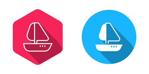 Filled and outline Yacht sailboat or sailing ship icon isolated with long shadow background. Sail boat marine cruise travel. Vector