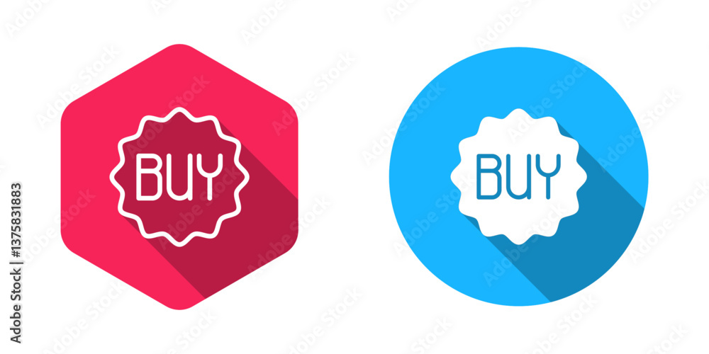 Aufkleber filled and outline buy button icon isolated with long shadow background. vector