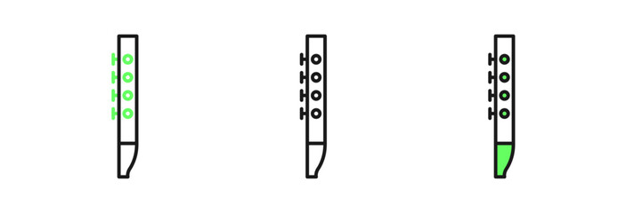 Set line Flute icon isolated on white background. Musical instrument. Vector