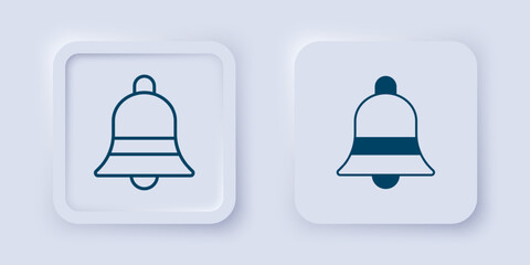 Filled and outline Ringing bell icon isolated on grey background. Alarm symbol, service bell, handbell sign, notification symbol. Square button. Vector
