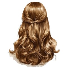 Fototapeta premium Elegant Brown Hair, Back View A Detailed Illustration of Long, Wavy Brown Hair Styled in a Half-Updo.