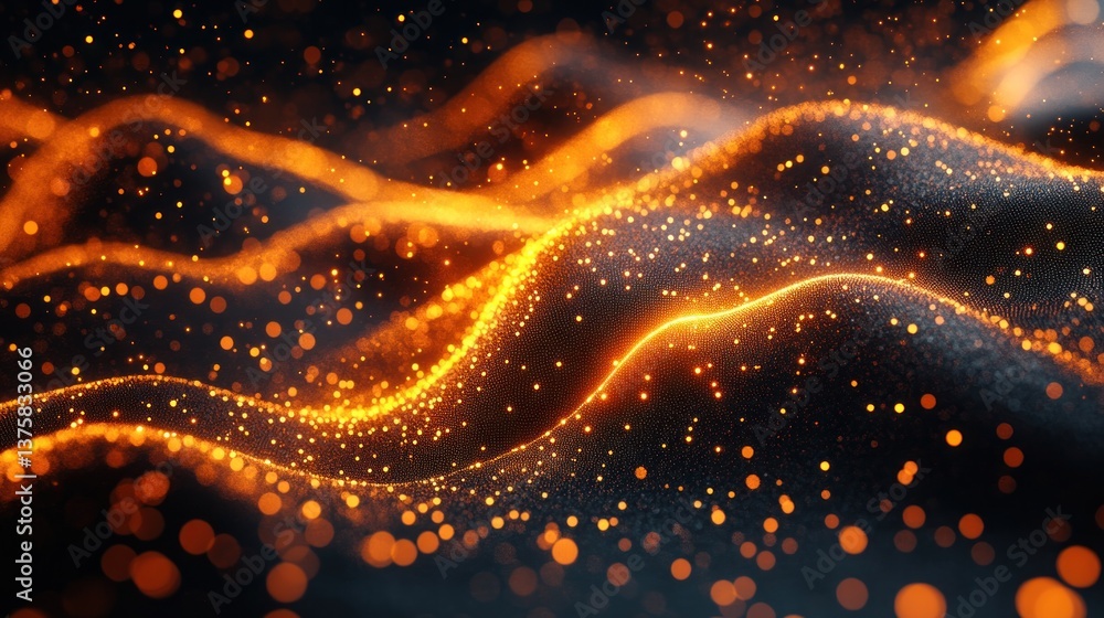 Poster golden digital waves shimmering across a dark background creating an ethereal and mesmerizing displa