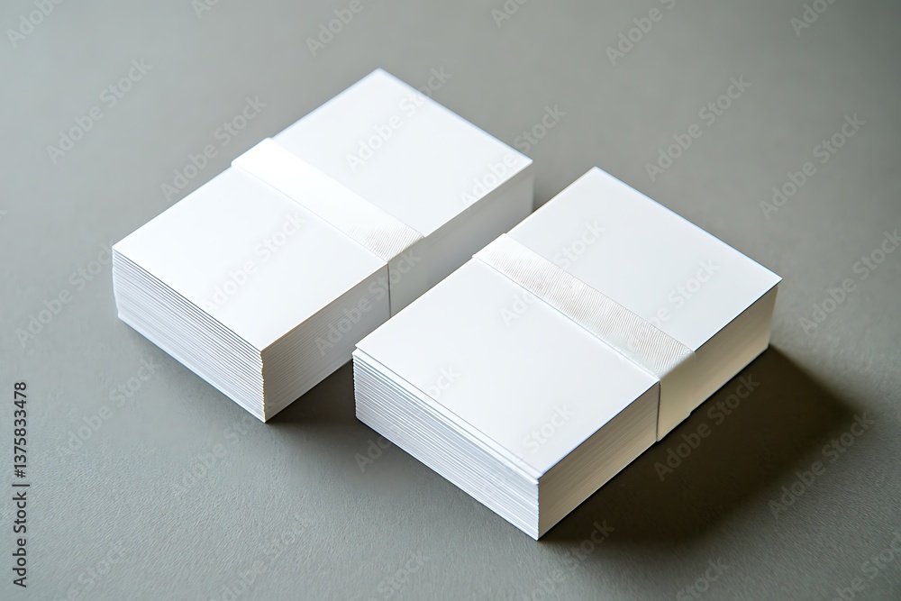Poster two stacks of blank white paper sheets with binding on gray background