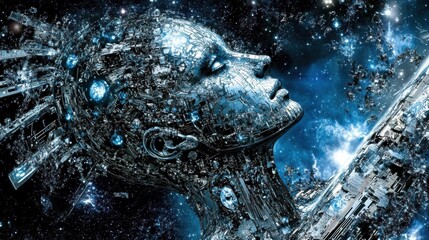 Cosmic Woman Emerging from Starry Galaxy Digital Art Portrait